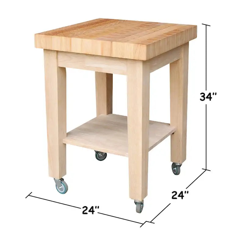 Unfinished Solid Parawood Kitchen Island Cart