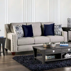 Kenwood Transitional Light Grey Fabric Upholstered Nailhead Trim Sloped Arms Sofa by Furniture of America