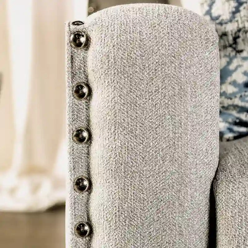 Transitional Light Grey Fabric Upholstered Nailhead Trim Sloped Arms Sofa by Furniture of America
