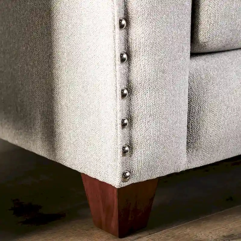 Transitional Light Grey Fabric Upholstered Nailhead Trim Sloped Arms Sofa by Furniture of America