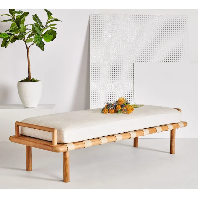 Teak Cushion Bench - 70 In W x 26 In D x 19 In H - 70Wx26Dx19H