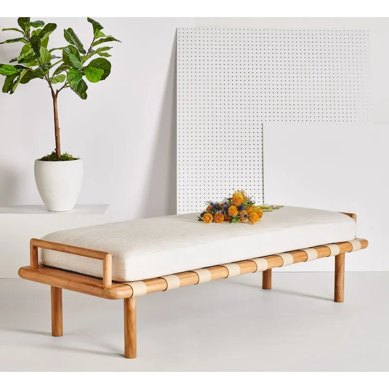 SAFAVIEH Couture Grizelda Teak Cushion Bench - 70 In W x 26 In D x 19 In H - 70Wx26Dx19H