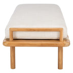 Teak Bench with Leather and Linen-Blend Cushion - 70 In W x 26 In D x 19 In H