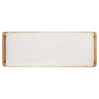 Teak Bench with Leather and Linen-Blend Cushion - 70 In W x 26 In D x 19 In H