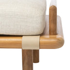 Teak Bench with Leather and Linen-Blend Cushion - 70 In W x 26 In D x 19 In H
