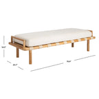 Teak Bench with Leather and Linen-Blend Cushion - 70 In W x 26 In D x 19 In H