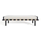 Teak Bench with Leather and Linen-Blend Cushion - 70 In W x 26 In D x 19 In H