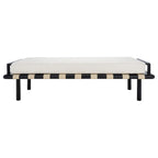 Teak Bench with Leather and Linen-Blend Cushion - 70 In W x 26 In D x 19 In H