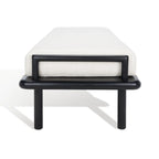 Teak Bench with Leather and Linen-Blend Cushion - 70 In W x 26 In D x 19 In H