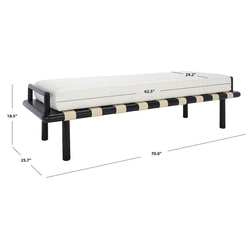 Teak Cushion Bench - 70 In W x 26 In D x 19 In H - 70Wx26Dx19H