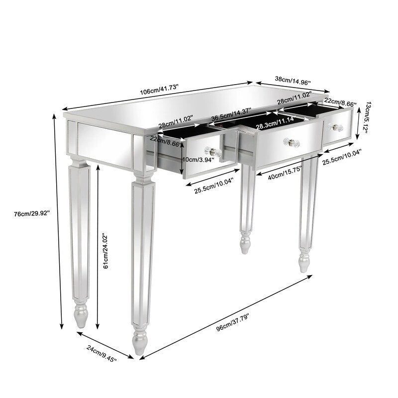 3-Drawers Mirror Table Dressing Table Console Table