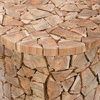 Teak Wood Round Stool with Textured Form - 12 x 12 x 16