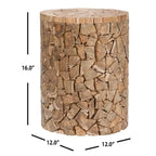 Teak Wood Round Stool with Textured Form - 12 x 12 x 16