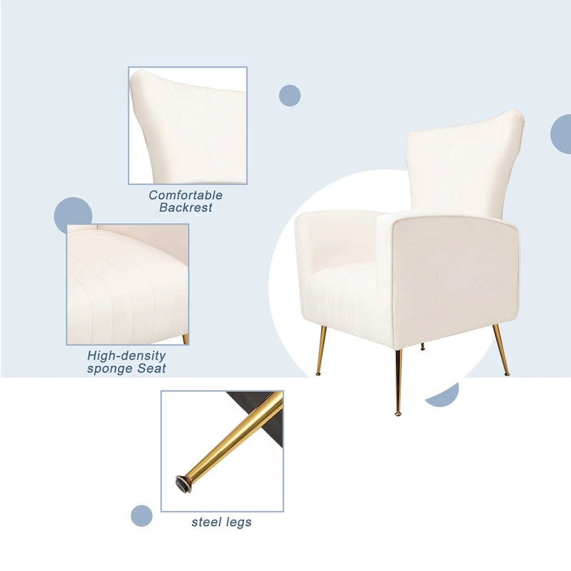 Velvet Accent Chair, Wingback Arm Chair with Gold Legs, Upholstered Single Sofa for Living Room Bedroom