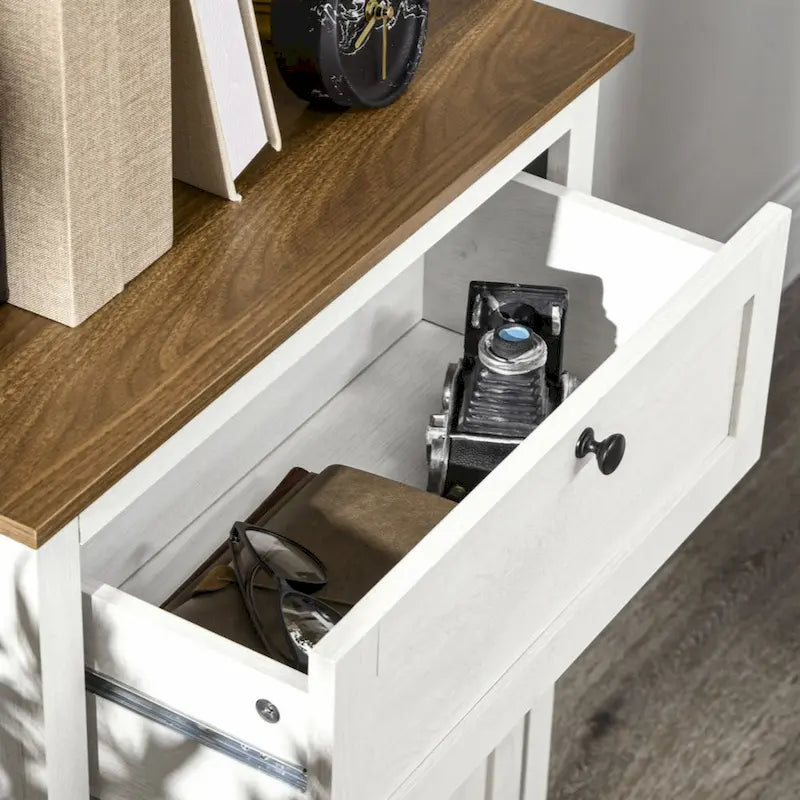Farmhouse Barn Door Accent Cabinet, Kitchen Sideboard Storage Cabinet with Double Doors, Drawer,White