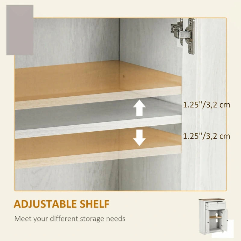 Farmhouse Barn Door Accent Cabinet, Kitchen Sideboard Storage Cabinet with Double Doors, Drawer,White
