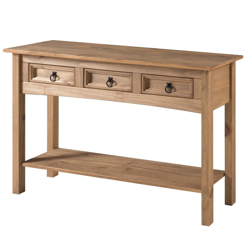 OS Home and Office Furniture Model Series Wood Three Drawer Hall Table Console in Corona Brown
