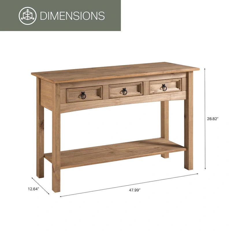 OS Home and Office Furniture Model Series Wood Three Drawer Hall Table Console in Corona Brown