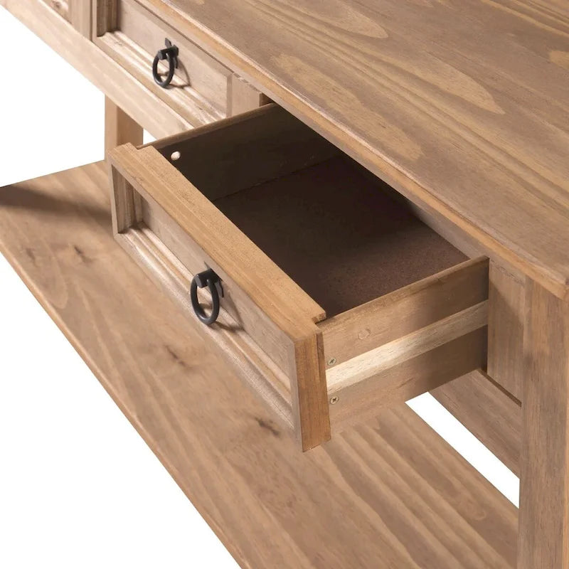 OS Home and Office Furniture Model Series Wood Three Drawer Hall Table Console in Corona Brown