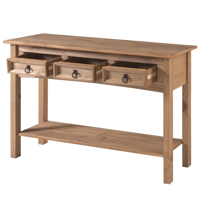 OS Home and Office Furniture Model Series Wood Three Drawer Hall Table Console in Corona Brown