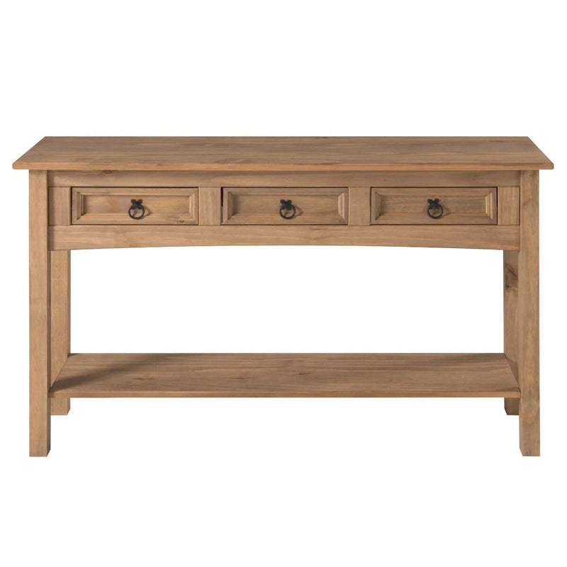 OS Home and Office Furniture Model Series Wood Three Drawer Hall Table Console in Corona Brown
