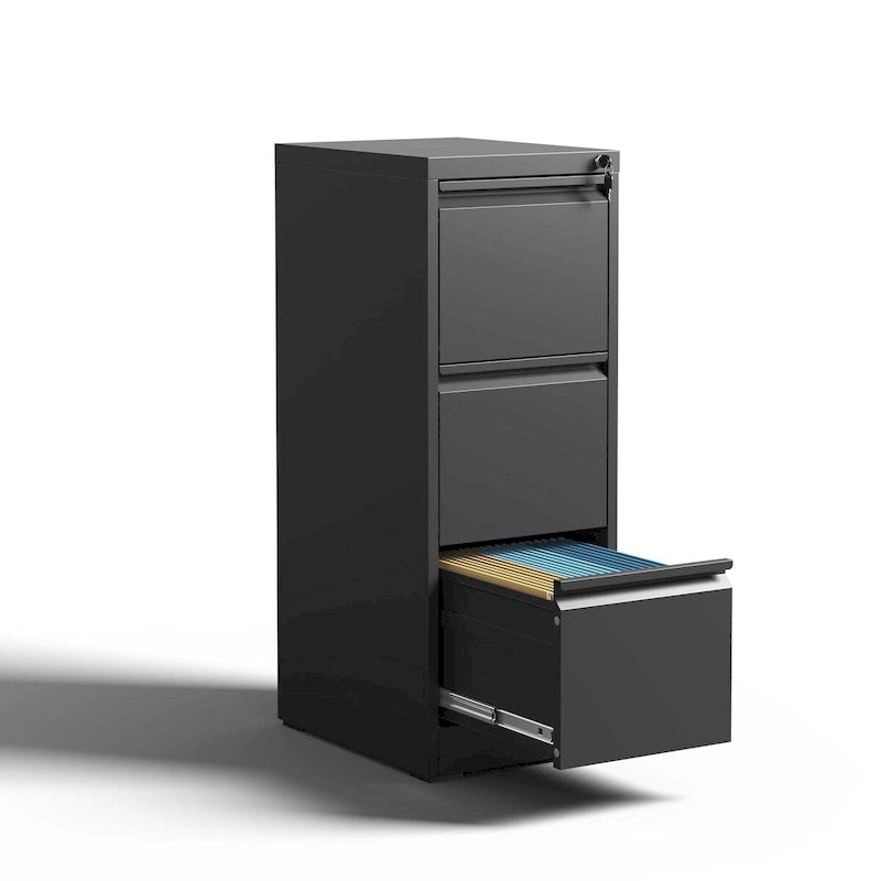 3-Drawers 14.96 W Metal Vertical File Cabinet with Lock Office Home Vertical File Cabinet for A4 / Size