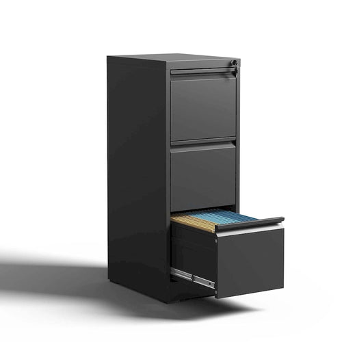 3-Drawers 14.96 W Metal Vertical File Cabinet with Lock Office Home Vertical File Cabinet for A4 Legal/Letter Size