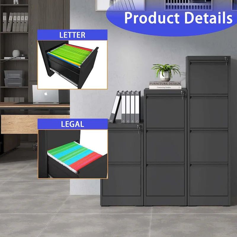 3-Drawers 14.96 W Metal Vertical File Cabinet with Lock Office Home Vertical File Cabinet for A4 / Size