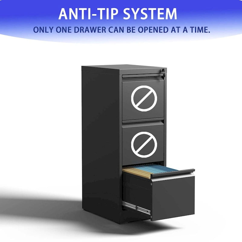 3-Drawers 14.96 W Metal Vertical File Cabinet with Lock Office Home Vertical File Cabinet for A4 / Size