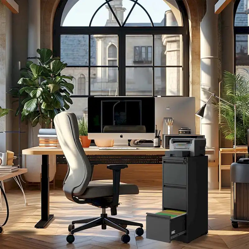 3-Drawers 14.96 W Metal Vertical File Cabinet with Lock Office Home Vertical File Cabinet for A4 / Size
