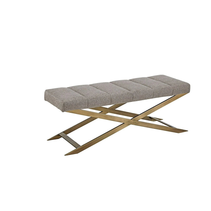 Contemporary Grey Fabric & Brushed Brass Bench