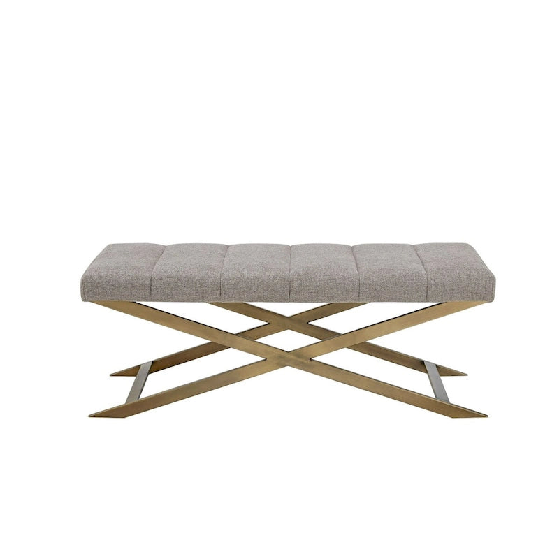 Contemporary Grey Fabric & Brushed Brass Bench