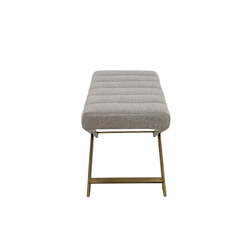 Contemporary Grey Fabric & Brushed Brass Bench