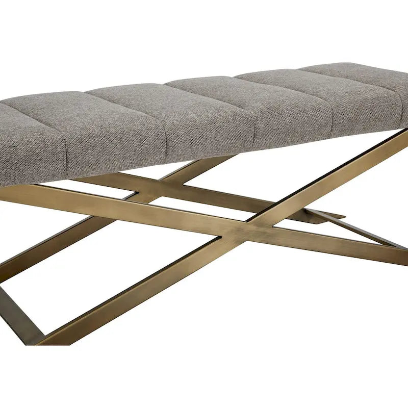 Contemporary Grey Fabric & Brushed Brass Bench