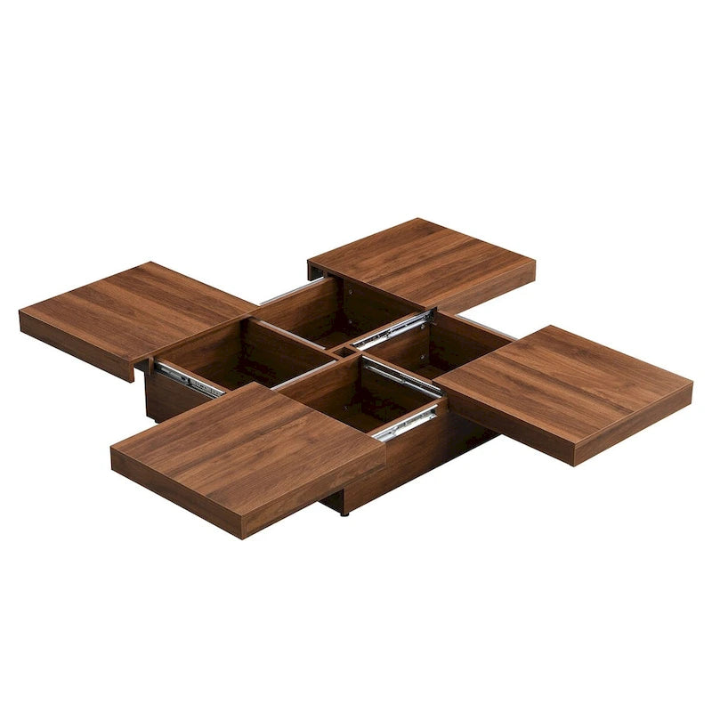 Square Marble Veneer Coffee Table Sliding Top with Storage