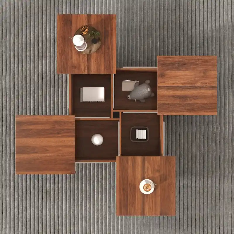 Square Marble Veneer Coffee Table Sliding Top with Storage