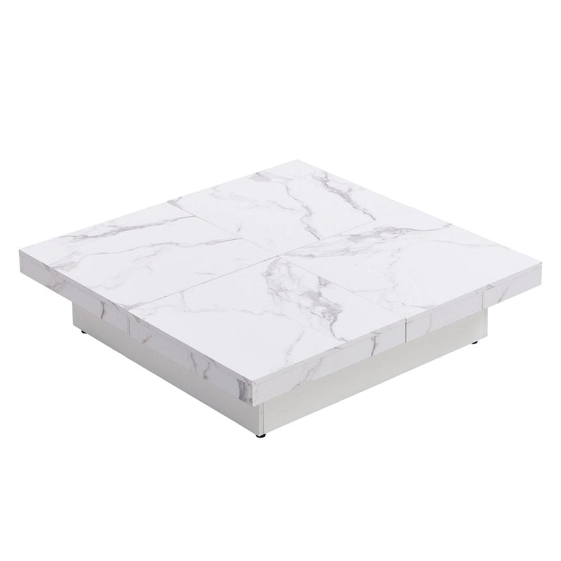 Square Marble Veneer Coffee Table Sliding Top with Storage