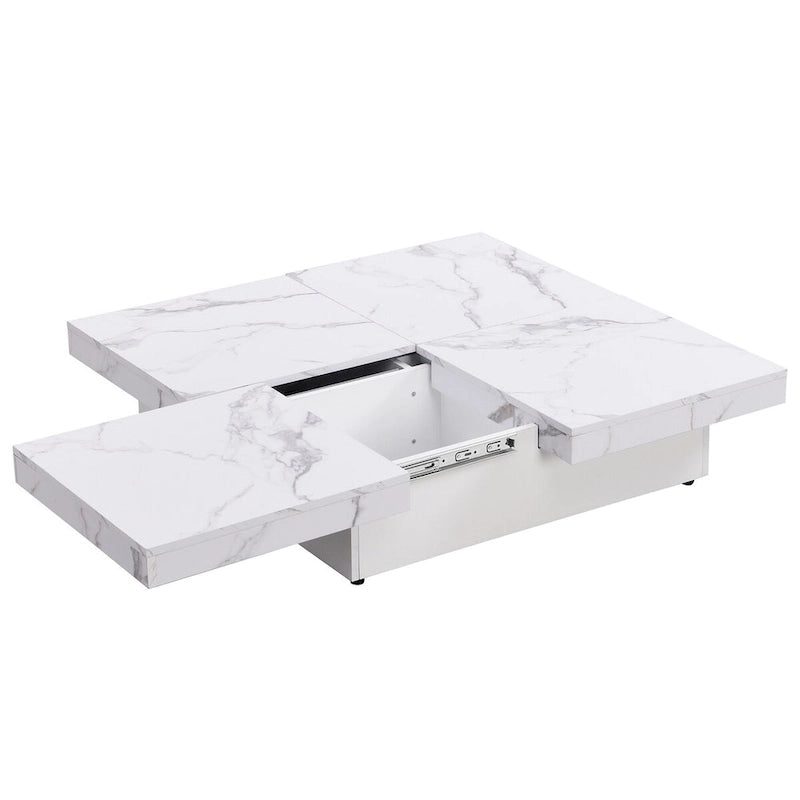 Square Marble Veneer Coffee Table Sliding Top with Storage