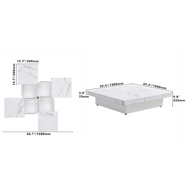 Square Marble Veneer Coffee Table Sliding Top with Storage