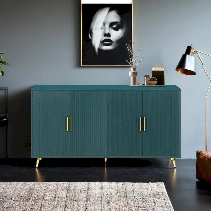 Wood TV Stand with Storage Cabinet & Adjustable Shelves, Media TV Console for Living Room Bedroom