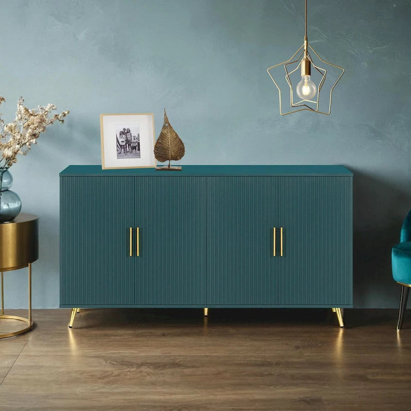 Wood TV Stand with Storage Cabinet & Adjustable Shelves, Media TV Console for Living Room Bedroom