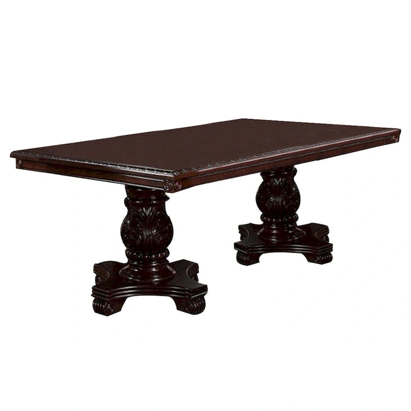 66 Inch Dining Table, Extension Leaf, Twin Pedestal Base, Cherry Oak Brown