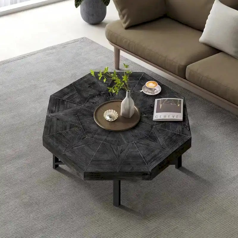 30-Inch Wood Octagonal Vintage Patchwork Coffee Table