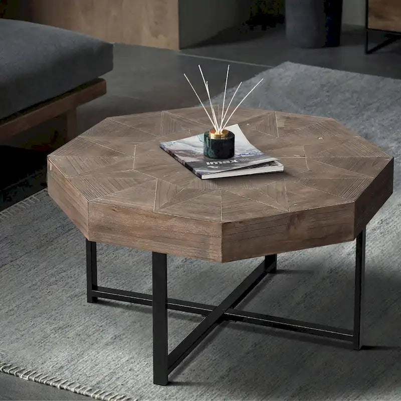 30-Inch Wood Octagonal Vintage Patchwork Coffee Table