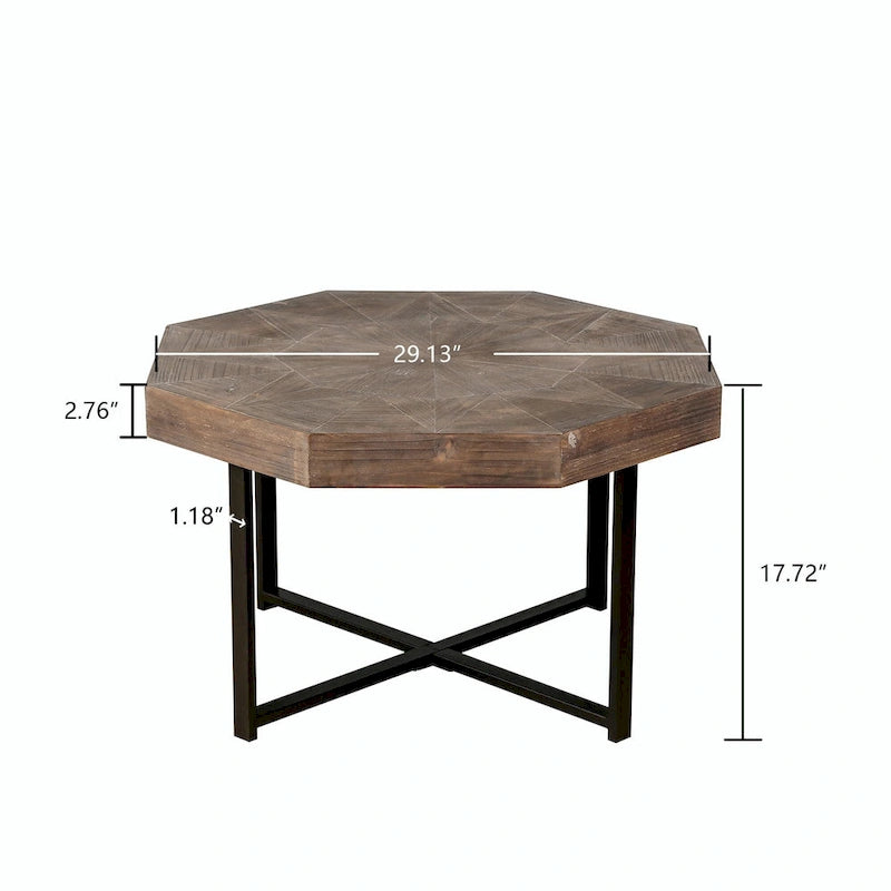 30-Inch Wood Octagonal Vintage Patchwork Coffee Table