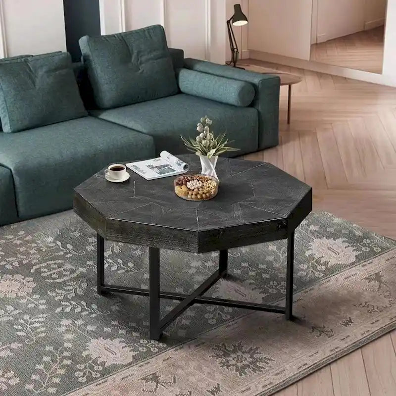 30-Inch Wood Octagonal Vintage Patchwork Coffee Table