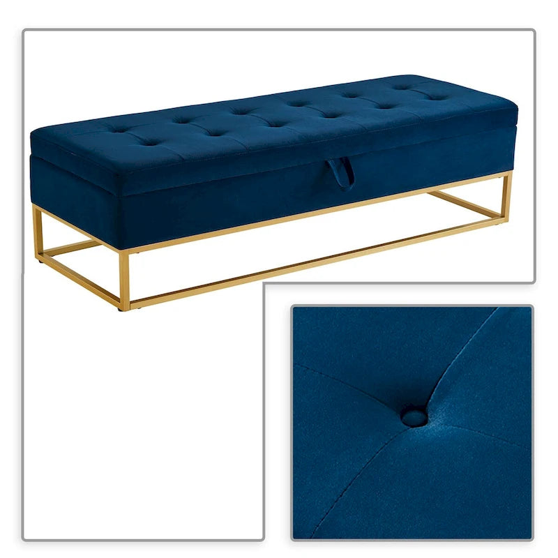 Modern Velvet Upholstered Storage Bench with Flip-Up Seat Top