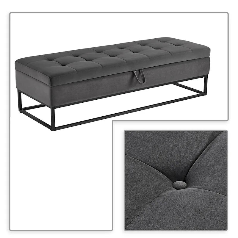 Modern Velvet Upholstered Storage Bench with Flip-Up Seat Top